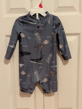 4/25$ 🐋 Baby One-Piece Rashguard Swimsuit in Slate Blue with Ocean Creatures